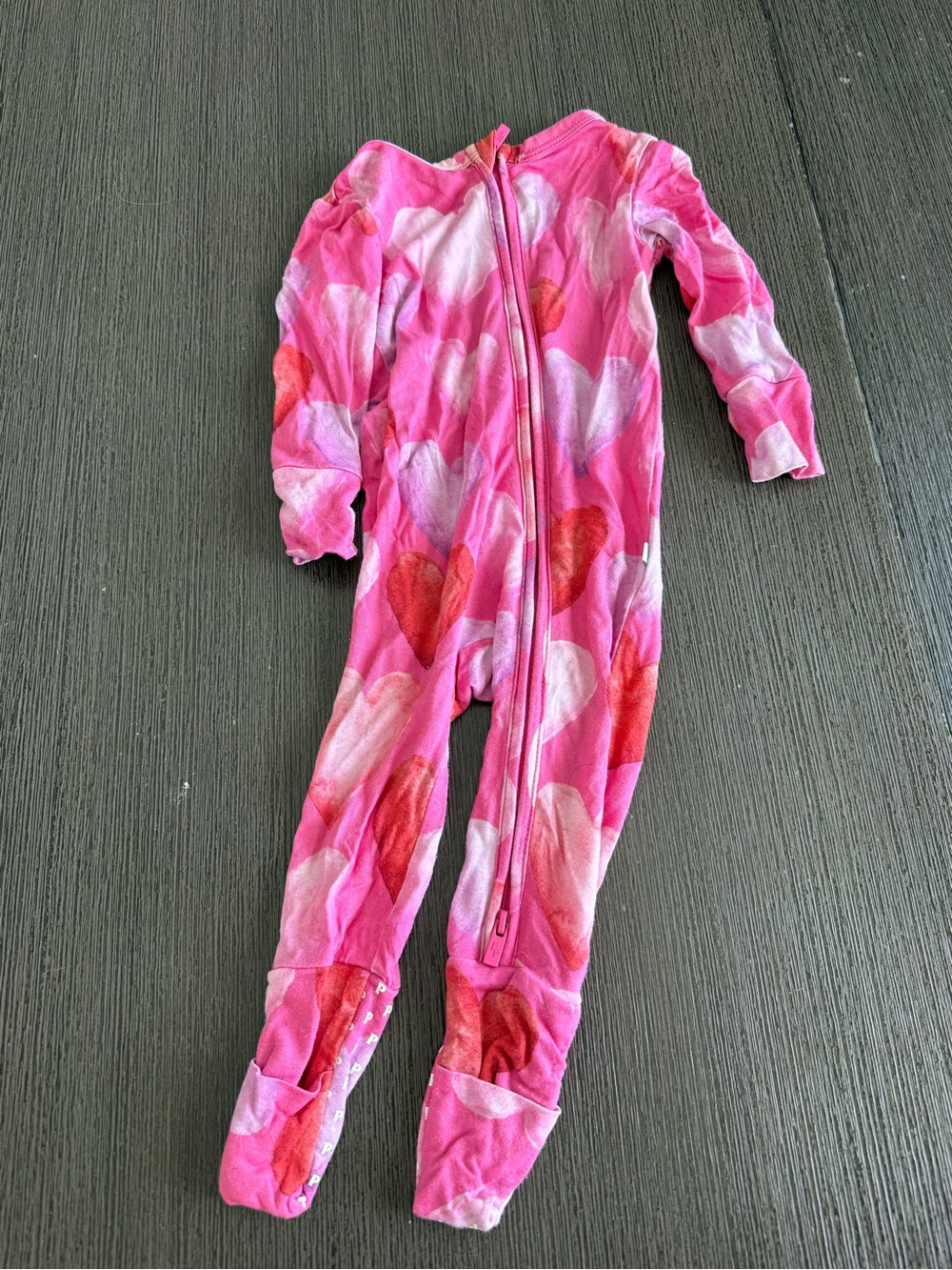 Posh Peanut Pink Heart Print Footed One-Piece